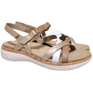 Earth Women Rosie Strappy Slingback Sandals Size US 10M Ivory/Gold Leather